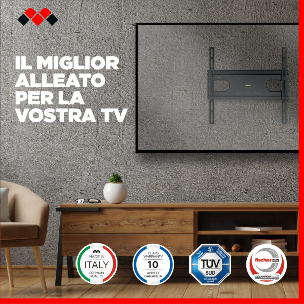 Meliconi 400F, Supporto TV Parete Fisso per TV a Schermo Piatto da 32" a 85", Staffa TV con VESA 200-300-400, Portata 60 Kg, Nero