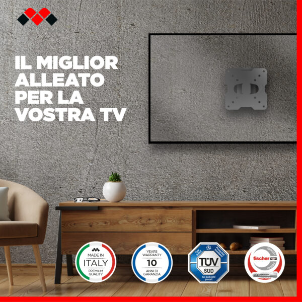 Meliconi CME EDR100, Supporto TV Parete a Doppia Rotazione, Staffa per TV a Schermo Piatto da 14" a 25", Attacco VESA 50-75-100, Portata 17 Kg, Made in Italy, Nero