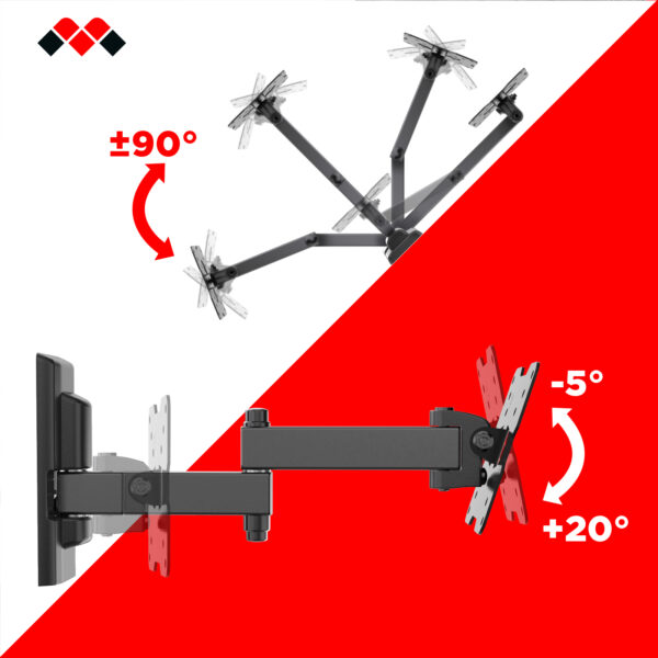 Meliconi CME EDR100, Supporto TV Parete a Doppia Rotazione, Staffa per TV a Schermo Piatto da 14" a 25", Attacco VESA 50-75-100, Portata 17 Kg, Made in Italy, Nero