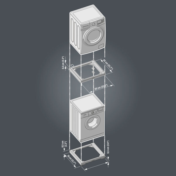 Realizza la tua torre lavatrice-asciugatrice e muovila! Kit sovrapposizione lavatrice asciugatrice 2 in 1, Made in Italy, garanzia di 10 anni e premontato.