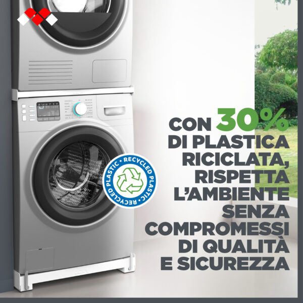 Realizza la tua torre lavatrice-asciugatrice e muovila! Kit sovrapposizione lavatrice asciugatrice 2 in 1, Made in Italy, garanzia di 10 anni e premontato.